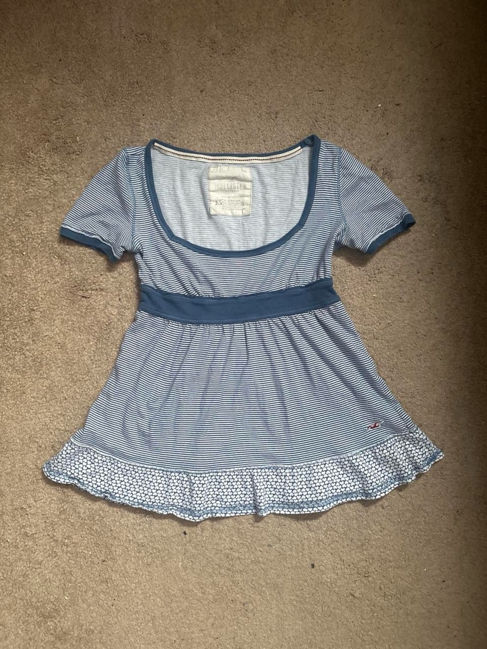 Vintage Y2K Hollister Striped & Heart Print Babydoll Top